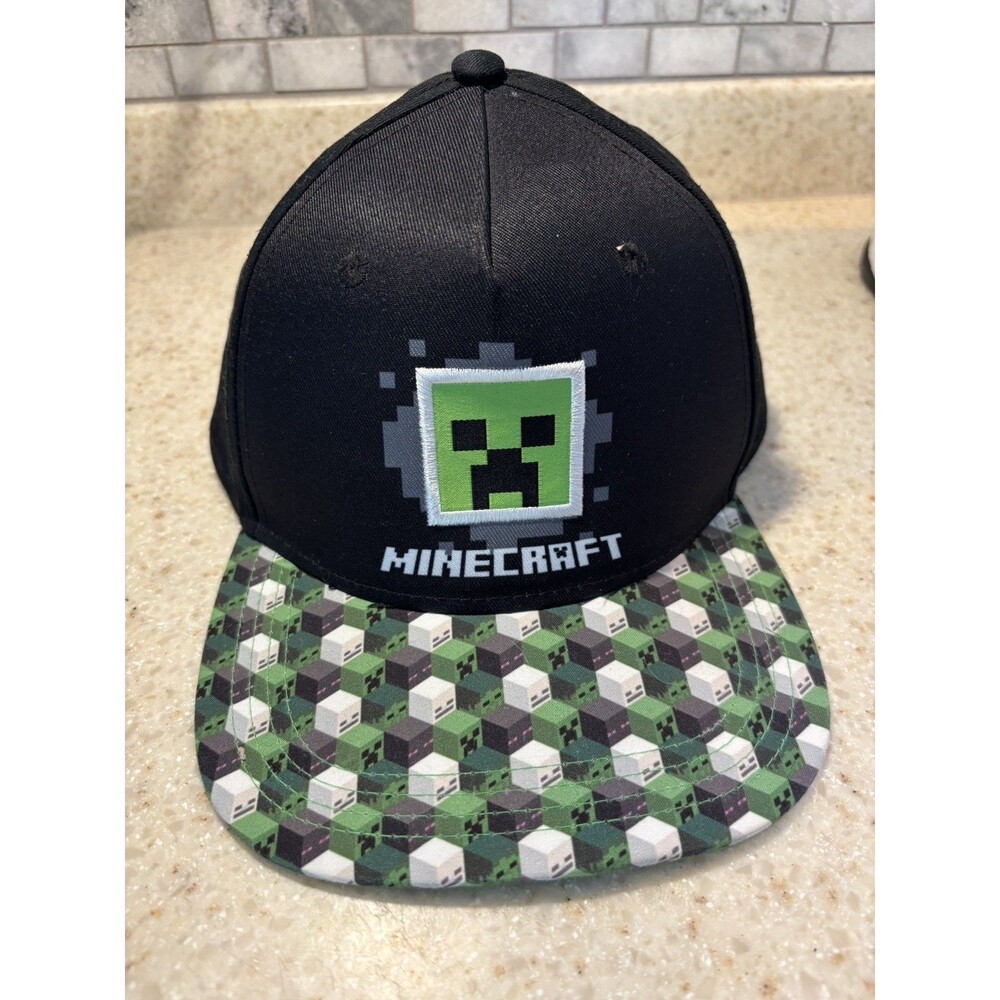 Minecraft Creeper Baseball Cap/Hat Youth Size Adjust Snapback OSFM Black Green